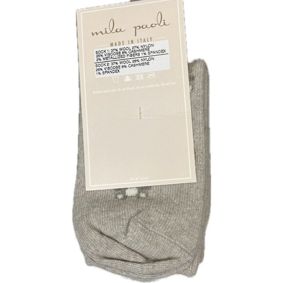 Mila Paoli Made In Italy Sand Teddy Bear Graphic Cashmere Wool Blend Crew Socks - Picture 5 of 5